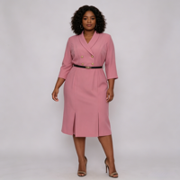 Robes décontractées élégantes pour femmes grandes tailles, manches trois quarts, robe de bureau pour femmes avec ceinture