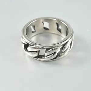 316L Stainless Steel Vintage Silver Chain Shaped Spinner Band Man Rings Finger Ring Wave Band Ring For Men