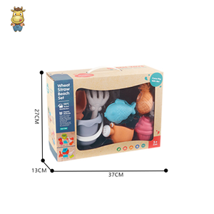 Ensemble de 7 jouets de plage en paille de blé pour enfants, avec seau, arrosoir et moules, en boîte de vente au détail - Product Image 3