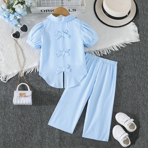 Ropa para Adolescentes, Conjunto de Dos Piezas de Camisa a Rayas y Pantalones Anchos para Otoño, Ropa de Boutique para Chicas - Product Image 2