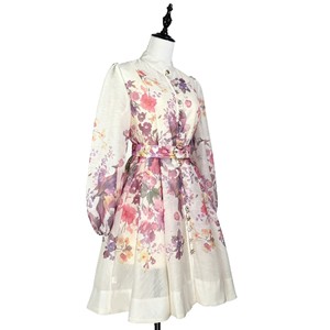 Completo due pezzi vintage stile francese con stampa floreale, colletto alla coreana, <span class=keywords><strong>abito</strong></span> monopetto e gonna a trapezio a vita alta - Marca Z - Product Image 4