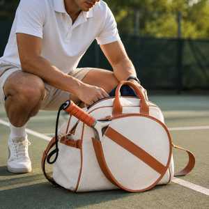 <span class=keywords><strong>Sac</strong></span> <span class=keywords><strong>de</strong></span> padel vintage léger en toile et cuir microfibre, <span class=keywords><strong>sac</strong></span> <span class=keywords><strong>de</strong></span> raquette personnalisé - Product Image 2