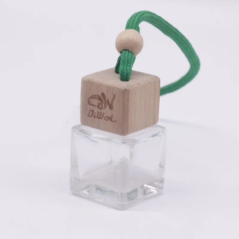 Kustom Persegi 10Ml Penutup Kayu Berukir Laser Logo Kecil Reed Diffuser Botol Kaca untuk Parfum Mobil Wewangian