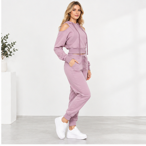 Custom <b>Women's</b> Thickened Sports <b>Pants</b> Hooded <b>Jogging</b> Suit Winter Wear Plain Color Blank Custom Sportswear Sportswear - Product Image 2