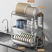 Égouttoir à vaisselle pour la cuisine à domicile avec double niveau en acier inoxydable pour le séchage de la vaisselle Égouttoir de rangement en métal pour casseroles
