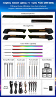 Icarsin 64 couleurs lumière ambiante dynamique pour Toyota Prado LC150 2010-2019 accessoires de mise à niveau d'éclairage LED intérieur en bois de carbone