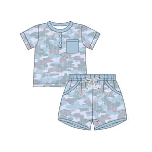 Tenues décontractées pour bébé garçon avec imprimé camouflage de chasse personnalisé, shorts, chemises, barboteuses, ensembles assortis pour frères, nouveaux designs, vêtements en coton - Product Image 1