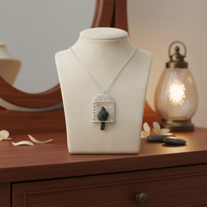 Colgante con Diseño de Jaula de Pájaro y Circonita Negra, Hecho a Mano en Turquía, Joyería de Plata de Ley 925 al por Mayor - Product Image 3