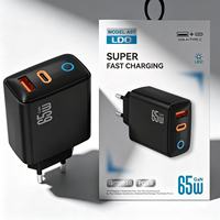 Cargador Rápido USB Tipo C PD de 65W con 2 Puertos, Enchufe EU/US, Cargador de Pared USB-C para Teléfono Móvil