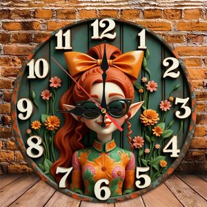 Round Wooden Wall <b>Clock</b> Artistic Carved Wood 25Cm Non Ticking Home Living Room Decor <b>Clock</b> - Product Image 4
