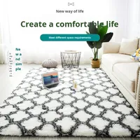 Tapis shaggy à motif géométrique en treillis, moelleux et antidérapant, à poils longs, pour salon, chambre et décoration intérieure