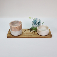 Set Mangkuk Marmer Modern dengan Nampan Gagang Kayu, Set Penyajian Tiga Cangkir, Wadah Bumbu, Tempat Garam dan Rempah, Ramah Lingkungan, Dapat Disesuaikan