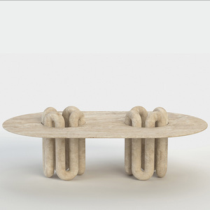 Set da Pranzo Kumusi in Travertino Beige, Tavolo da Pranzo Moderno di Design a Forma di Tubo - Product Image 4