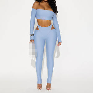 Abito da 2 pezzi pantaloni Skinny da donna Set due pezzi Casual aderente con foro a spalla - Product Image 3