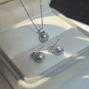 简约925纯银女士项链，镶嵌天然海水珍珠一套 - Product Image 5