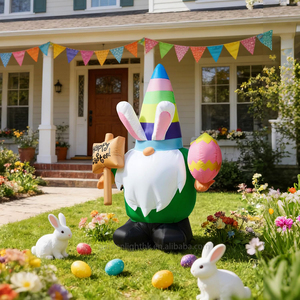 ตุ๊กตาโนมเป่าลมขนาด 4.6 ฟุต สำหรับตกแต่งภายนอกในวันอีสเตอร์ ถือไข่ พร้อมไฟ LED ในตัว สำหรับตกแต่งสนามหญ้า สวน - Product Image 4