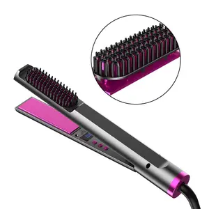 Produit chaud fer à lisser électrique brosse peigne à cheveux LED boîte-cadeau céramique sécurité 3 en 1 fer à lisser bigoudi et peigne