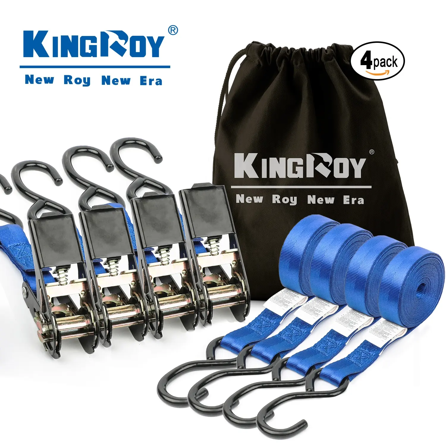 KingRoy amazon top seller 2021 Cinghie A Cricchetto (4PK)-800 kg Garantito Max Resistenza Alla Rottura, 4 Premium 1 centimetri x 4.5m Ratchet Tie Downs