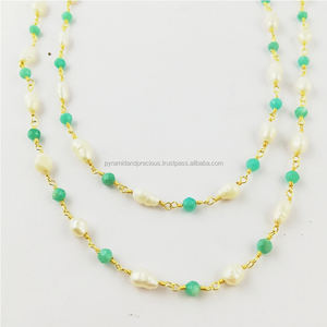 Amazonita y perlas de piedras preciosas con cuentas cadena-Cadena de Rosario collar de cadena - Product Image 2