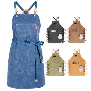 CHANGRONG Custom High Quality New Design Washable Water Resistant Work Bbq Garden Canvas Apron With Pockets