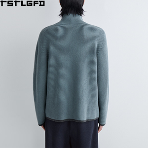Pull en laine mérinos à col montant avec bordures contrastées, coupé et cousu, pour homme, en maille fine épaisse, fabricants de vêtements - Product Image 4