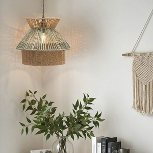 Paper <b>Rope</b> Woven Bell Shape Lampshade Yellow Green Handmade 27cm XH24-628 Decorative <b>Lighting</b> Cover - Product Image 2