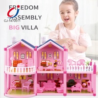Mainan Rumah Vila Anak-anak Perempuan, Mainan Rumah Rumahan Putri DIY dengan Perabot Rumah Boneka