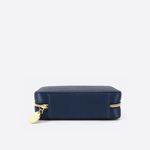 Navy Satin Travel <b>Makeup</b> Organizer <b>Case</b> with Elastic Brush Slots and Snap-Closure Interior Pocket for Cosmetics and Beauty Tools - Product Image 4