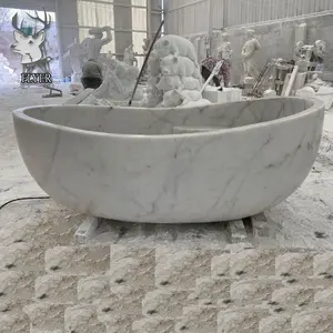 Schlussverkauf Haus dekorative polierte natürliche Marmor-Badewanne Indoor handgeschnitzte individualisierbare weiße Stein-Badewanne