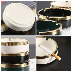 Cenicero de Cerámica DD1330, Redondo de 9.2cm, Borde Dorado Blanco, para Uso en Casa u Hotel, Regalo - Product Image 4