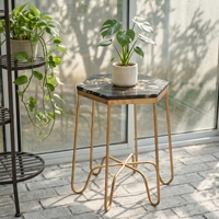 Table d'appoint en fer et marbre, plateau octogonal en marbre, table décorative en métal, table d'appoint de canapé en fer doré antique, mobilier