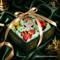 Boîte d'emballage de fruits personnalisée de luxe en papier rigide vert foncé à imprimé botanique, vente en gros, avec poignée pour fruits frais