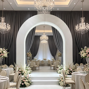 Modern White LED Light-Up Wedding Arch Minimalist <b>PVC</b> Geometric Backdrop with Neon <b>Strip</b> for Luxury Hotel Banquet & Event Decor - Product Image 6
