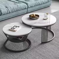 Ensemble de 2 tables basses rondes modernes en pierre pour salon, écologiques, durables, avec rangement, table à thé