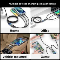 Câble de charge super rapide 100W trois-en-un avec connecteur Type-C pour téléphones mobiles, voyant lumineux