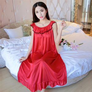 2023 mujeres verano fino Sexy seda hielo manga corta pijamas de mujer encaje rojo seda hielo vestido de mujer Home Fury - Product Image 4