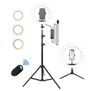 Anillo de luz para selfie de 10 "con soporte de trípode extensible de 50" teléfono para transmisión en vivo y soporte para/MAQUILLAJE/vídeo de YouTube - Product Image 1