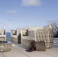 Ensemble de canapés de jardin de style nordique, imperméable et résistant aux UV, pour villa et balcon, en rotin, avec table basse, grand ensemble de canapés