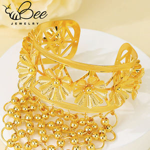 Pulseras de Lujo al por Mayor con Anillo en Oro de 24K Estilo Dubái para Mujer, Brazalete con Dijes para Boda India, Joyería - Product Image 2