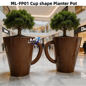 Jardinière en fibre de verre personnalisée grande taille en forme de tasse à café, grand pot à plantes, pot de café en FRP pour place publique, pot paysager public - Product Image 4