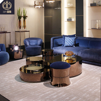 Ensemble de tables basses contemporaines de luxe en acier inoxydable et verre trempé, design géométrique, pour hall d'entrée, salon ou studio