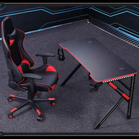 Achetez un grand bureau de jeu pour ordinateur portable avec éclairage LED, en métal noir, avec un ensemble de chaise de jeu RGB pour PC