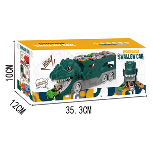 Camion de stockage 2 en 1 Jouet de déglutition <span class=keywords><strong>T</strong></span>-<span class=keywords><strong>Rex</strong></span> transformé avec 6 voitures coulissantes Piste de course Voiture dévorante de dinosaures - Product Image 4