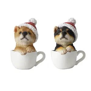 卸売カスタマイズクリスマスデコレーションティーカップ犬動物工芸品ポリレジンクリスマスオーナメントパーソナライズ/