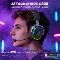 Casque de jeu Attack Shark G800 à faible latence de 20 ms, tri-mode 2.4G/BT/filaire, batterie 1000 mAh, cadre en aluminium pour PC, PS4, Switch