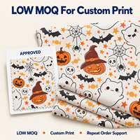 Tissu en coton léger 65 g/m² imprimé numériquement personnalisé, motif citrouille fantôme d'Halloween mignon, idéal pour les vêtements pour enfants et les loisirs créatifs