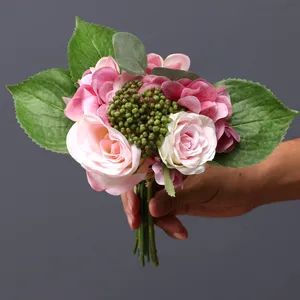 Wholesale High Quality Holding Silk Rose Holding Hydrangea Combination Artificial Bridal Bouquet Flower in Hand