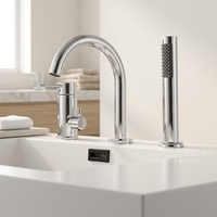 Robinet de baignoire moderne à poignée unique 3 trous, mitigeur de bain à poser sur le rebord avec douchette à main