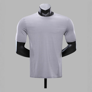 T-shirt en nylon bleu pour homme, manches courtes, couleur unie, coupe ajustée, vêtements de sport - Product Image 3