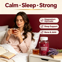 Complément de Gommes au Magnésium Glycinate, Vitamine D et B6 pour la Relaxation Corporelle, le Sommeil, la Beauté et le Soutien des Os et des Articulations, Personnalisation de Marque Privée